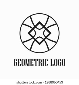 Round abstract geometric logo template design in art deco vintage style. Vector illustration.