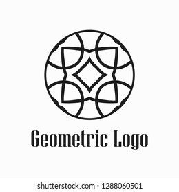 Round abstract geometric logo template design in art deco vintage style. Vector illustration.