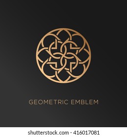 Round Abstract Geometric Logo Template Design In Trendy Linear Style. Vector Illustration.