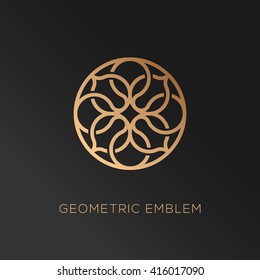 Round Abstract Geometric Logo Template Design In Trendy Linear Style. Vector Illustration.