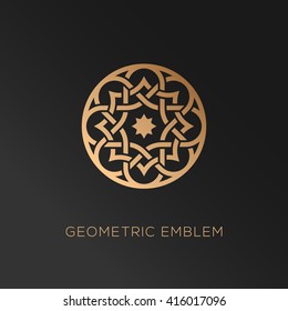 Round abstract geometric logo template design in trendy linear style. Vector illustration.
