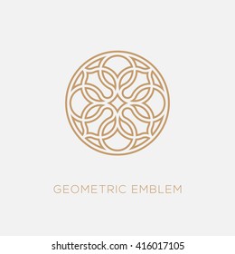 Round abstract geometric logo template design in trendy linear style. Vector illustration.