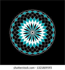 Round abstract graphic circle ornament element on a black background
