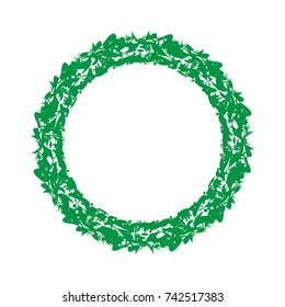 Round abstract green frame with brushes for your text. Element for design, grass, lawn. Vector illustration