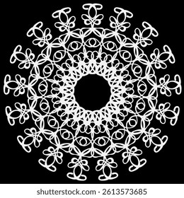 Round abstract lace pattern white color black background