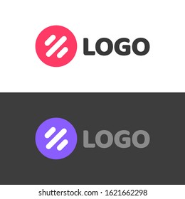 Round abstract logotype with lines or violet and red logo template design vector symbol, simple modern trendy technology brand sign isolated on white and dark background