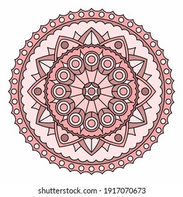 Round abstract mandala in dusty rose colors with floral pattern. Vector design.