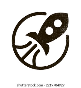 round abstract minimalistic monochrome cartoon scratched sign of spaceship taking off