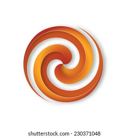 Round abstract orange spiral lines, symbol of movement, concentration, unity, energy. Can be used as corporate logo, for project, web-icon. Vector, isolated. 