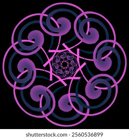 Round abstract purple pattern on black background 