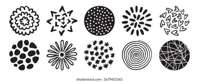 round abstract shapes print for design of emblems, posters, stickers or social networks. Modern hand drawn circle elements. Vector illustration