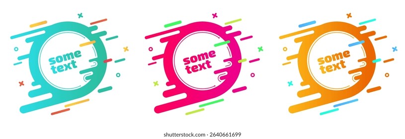 Round abstract vector banners with dynamic wavy fоrm with irregular parallel rounded lines. Isolated on white background. Advertising design shape