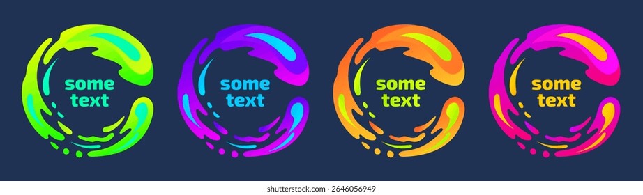 Round abstract vector banners. Dynamic paint, liquid shape. Dark theme. Modern design element. Vector frame.