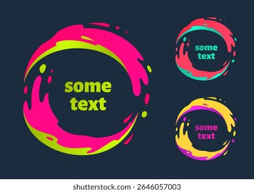 Round abstract vector banners. Dynamic paint, liquid shape. Modern design element. Dark theme. Vector frame.