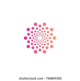 Round abstract vector logo from circles. Small and large circle in the shape of a flower are circularly arranged. Chemistry laboratory logotype concept template.