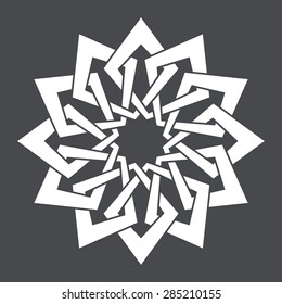 Round abstract vector ornament on dark background. Twelve pointed circular pattern. Mandala. 