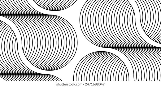 Round abstract wave line with the black of line color and white background color. Illusion minimal line pattern. Black and white wavy line