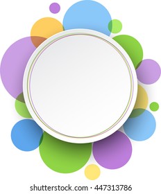 Round abstract white background with color bubbles. Vector paper illustration.
