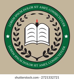 Round Academic Logo with Book, Flame, and Laurel Wreath