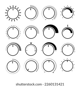 Runde Einstellrad. Reglerknopf, Lautstärke und analoges Min Max-Dial-Set mit schwarz-weißem Hintergrund.