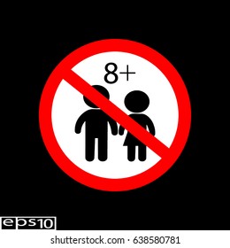 Round adult sign, icon 8+ . Prohibited sign , red thin line on white background - vector illustration