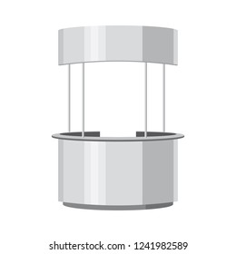 Round Advertisement POS POI. Retail Stand Stall Bar Display With Roof Canopy Banner. Slender white. Mock Up Layout template. Vector illustration. Isolated, on a white background.