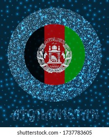Round Afghanistan badge. Flag of Afghanistan in glowing network mesh style. Country network logo. Appealing vector illustration.