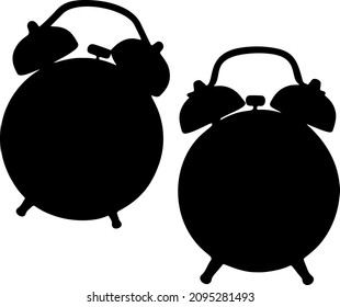 Round alarm clocks with legs. Vector image.