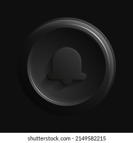 Round Alarm or Notification Icon. Black 3D Bell Button. Vector illustration