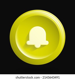 Round Alarm or Notification Icon. Yellow 3D Bell Button. Vector illustration