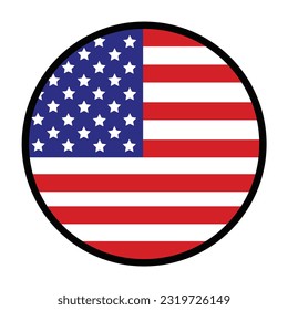 Round American flag, flat vector logo icon. Simple vector button flag of the United States of America. USA flag.