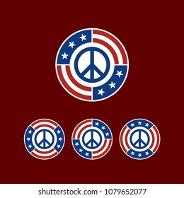 Round American Flag Ribbon with Peace Symbol Logo Design inspiration
