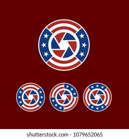 Round American Flag Ribbon with Shutter Lens Logo Design inspiration
