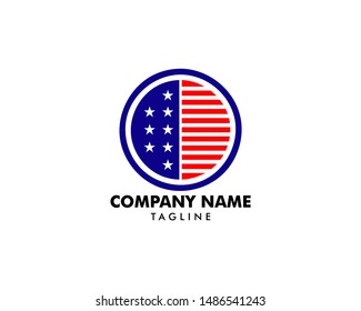 Round American flag star stripes logo design, US national symbol vector logotype