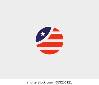 Round American flag star stripes logo design. US national symbol vector logotype.