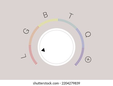 A Round Amplifier Knob With A Rainbow Spectrum And LGBTQ+ Symbols Indicating Different Gender Identities