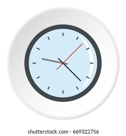 Round analog clock face icon in flat circle isolated on white vector illustration for web