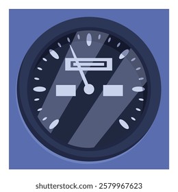 Round analog gauge with needle pointing to fuel level, indicating amount of fuel remaining