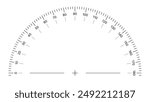 Round Angle Meter Scale Isolated on White Background. Measuring Half Circle Scale in Flat Style. 180 Degrees Circular Ruler Template. Protractor Grid. Vector Illustration.