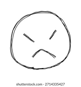 Icono redondo de línea dibujada a mano de cara enojada. Ilustración vectorial monocromática con múltiples líneas superpuestas.