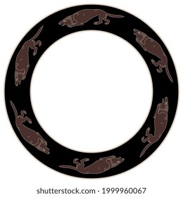 Round animal border with stylized dogs. Ancient Greek vase painting style.