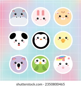 
Round animal cute sticker set