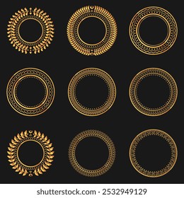 Round antique gold ornamental mandala design with intricate details.