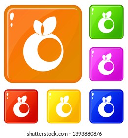 Round apple with leaves icons set collection vector 6 color isolated on white background