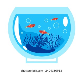 Round aquarium home interior design element concept. Vector flat graphic design illustration