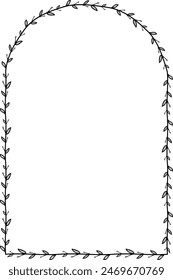 Round Arch Vertical Frame architectural arche window door Vintage frame Flower wreath leaf vector floral border picture frames Branch laurel botanical silhouette black elements decoration