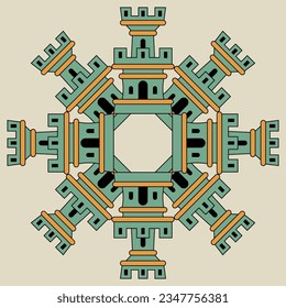 Round architectural star shape mandala with medieval castle towers.