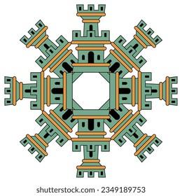 Round architectural star shape mandala with medieval castle towers. Isolated vector illustration.