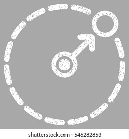 Round Area Border grainy textured icon for overlay watermark stamps. Flat symbol with scratched texture. Dotted vector white ink rubber seal stamp with grunge design on a silver background.