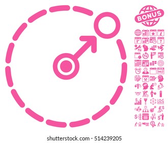 Round Area Border icon with bonus calendar and time service pictograms. Vector illustration style is flat iconic symbols, pink color, white background.